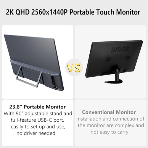 Image of Prechen 23.8 Inch 2K 100Hz Large Portable Touchscreen Monitor 100% sRGB IPS Portable Touch Display QHD w /90 Adjustable Stand USB-C HDMI Laptop Monitor Desktop 2560X1440