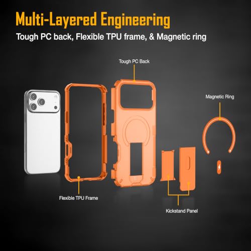 Image of ZAP CASE Matte Kickstand Case for iPhone 17 Pro Max | Magsafe Compatible | Premium Polycarbonate Back + Flexible TPU Bumper | Foldable Stand | Military-Grade Drop Protection | Anti-Fingerprint |Orange