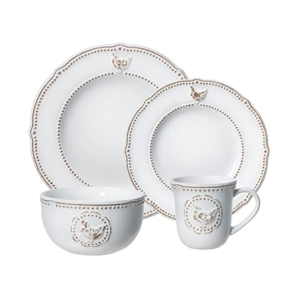 Pfaltzgraff Farmhouse Dinnerware Set (16 Piece), Blue, White