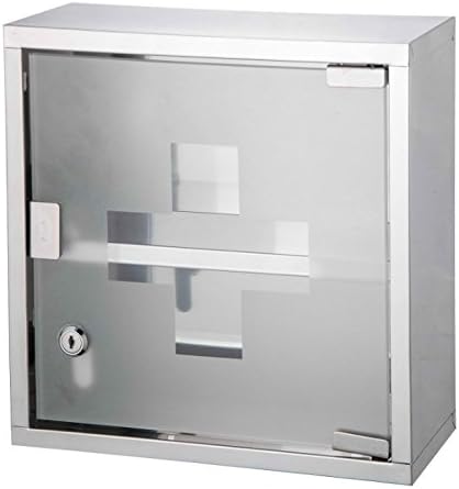 Medicine Cabinet Stainless Steel Wall Mounted With Three Shelves Behind a Frosted Glass Door - The Perfect Place to Store your Pharmaceuticals