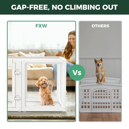 Image of FXW AuraSpace Acrylic Indoor Dog Playpen for Puppies and Small Dogs, 24 Inch, 8 Panels, White