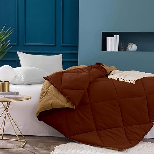 Image of Filbert 600 GSM Comforter for Double Bed | Super Warm Winter Quilt /Rajai | Thick Microfiber Blanket with Cloud-Soft Fill | Luxury Bedding for Winters - 90x100 Inch | Beige /Brown