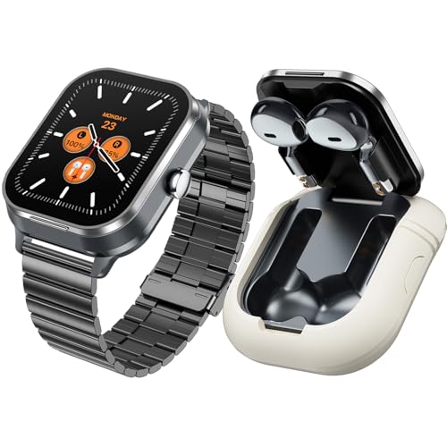 findtime Reloj inteligente con auriculares 2 en 1 para hombre, podómetro, pulsómetro, presión arterial, reloj de fitness, monitor de sueño, reloj deportivo con auriculares inalámbricos, función de