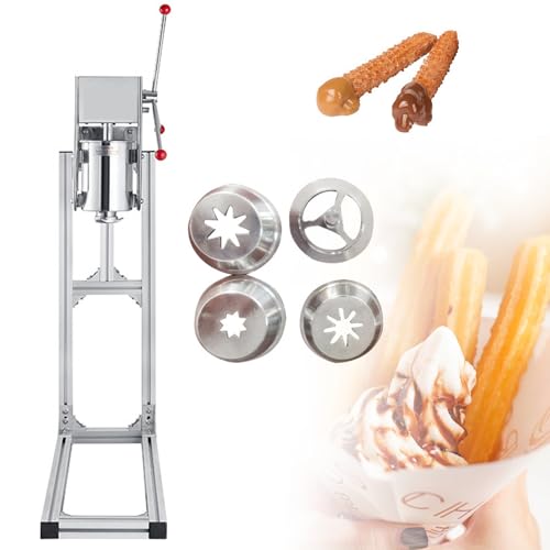 Churro Maker - Churro de acero inoxidable de 5 litros con 4 boquillas para donas españolas, ideal para restaurantes, cafeterías, panaderías, fácil de usar