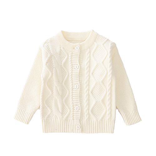 Moonnut Little Girls' Cardigan Cable Knit Thick Sweater for 1-5 Years (2T, White)