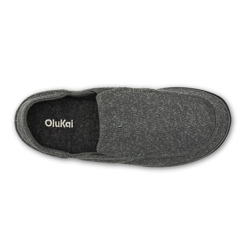 Image of OluKai Moloa Hulu Men's Wool-Blend Slippers, Soft & Heathered Knit Slip On Shoes, Suede Leather Foxing, Drop-In Heel Design