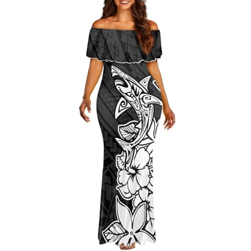 Image of Polynesian for Women S-7XL Off Shoulder Maxi Dress Hawaiian Summer Dresses