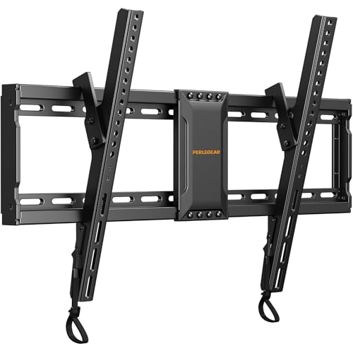 Perlegear TV Wandhalterung, Neigbare Fernseher Halterung für 37-82 Zoll Flach & Curved LED/LCD/OLED/Plasma Fernseher, Max VESA 600 x 400 mm, 60 kg Kapazität, mit verstellbaren Zugschnüren