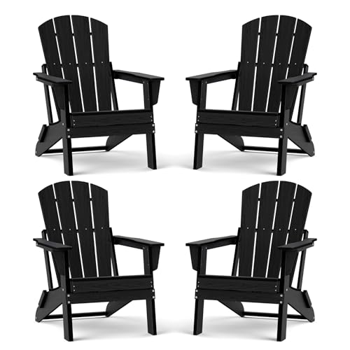 Image of Folding Adirondack Chair Set of 4, Lightweight - Portable HDPE Patio Chair, All-Weather Space-Saving Foldable Fire Pit Seating for Camping, Backyard, Deck-Black