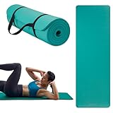 Gaiam Essentials Thick Yoga Mat Fitness & Exercise Mat With Easy-Cinch Carrier Strap, Teal, 72'L X 24'W X 2/5 Inch Thick