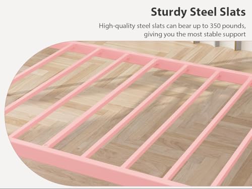 Image of GarveeHome Twin Size Daybed Frame, Sofa Bed with Stylish Headboard, Heavy Duty Steel Slat Support, Space Saving for Living Room /Bedroom /Guest Room, Pink