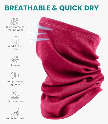 Image of Merino Wool Sun & Wind-proof Neck Gaiter 17.5um - Breathable Multi-Use Face Covering - Neck Warmer & Ski Mask for Women, Men