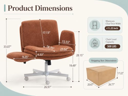 Image of Armrests Criss Cross Chair - Wide Comfy Swivel Vanity Chairs with Wheels, Comfortable Adjustable Home Office Desk Computer Chair for Reading Room, Bedroom, Makeup Room (Orange)