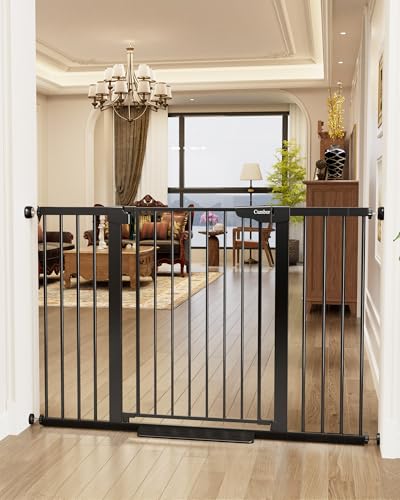 Image of Cumbor 36" Extra Tall Baby Gate for Stairs, 29.7-54.2" Extra Wide Dog Gate for Doorways Hallways, Pressure Mounted Child Gate for Wide Opening, Auto Close Personal Safety for Babies and Pets, Black