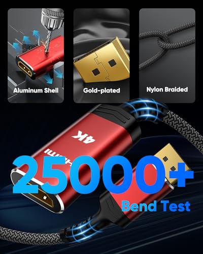 Image of Highwings 4K DisplayPort to HDMI Cable Adapter, DP to HDMI Cable Uni-Directional UHD (2K 60Hz, 1080p 120Hz), Display Port Male to HDMI Female Passive, Monitor Converter for Computer, GPU, AMD, NVIDIA