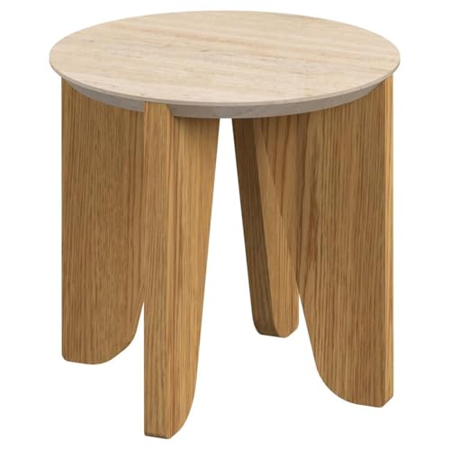 Toilinux.com Table d'appoint Ronde avec Plateau Effet travertin Lima - Marron