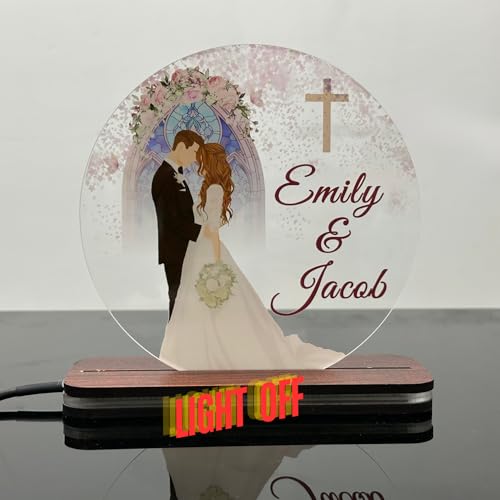 Image of Personalized Christian Wedding LED Acrylic Lamp - Custom Couple Name Bridal Gift with Cross - Elegant Church-Themed Light for Marriage, Anniversary, or Reception Decor