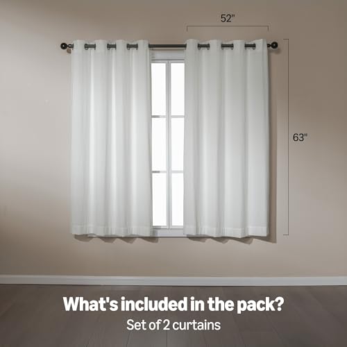 Image of Amazon Basics Chenille Room Darkening Curtains, Light Filtering Window Drapes for Bedroom and Living Room, 2-Panel Set with Grommets, 52 inch W x 63 inch L, White Classic