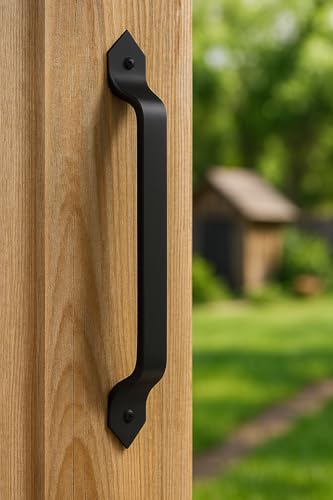Image of 9 Inch Diamond Curved Barn Door Handle - Black Cast Iron Pull for Sliding Doors, Gates, Sheds, Fences, Closets - Indoor Outdoor Farmhouse Hardware