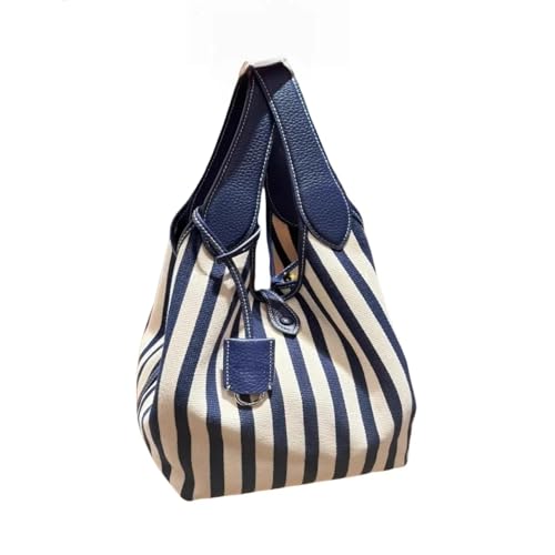 Colourful striped canvas panelled bucket bag commuter bulk tote