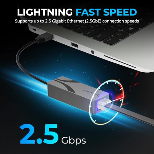 Image of SABRENT USB 3.0 to 2.5 Gigabit Ethernet Adapter - USB-A to 2.5GbE Network Adapter, Aluminum Housing, Plug-and-Play, Backward Compatible with 10 /100 /1000 /2500 Mbps, Bus Powered (NT-UA25)