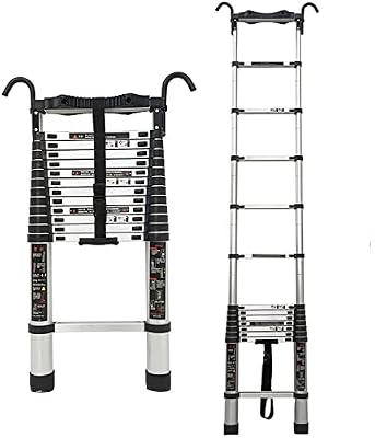 XIAQINN Heavy Duty Telescopic Ladders - 2.4m/2.8m/3.2m/3.6m/4m Aluminum Telescoping Extension Climb Ladder with Removable Hooks, Outdoor Ladder