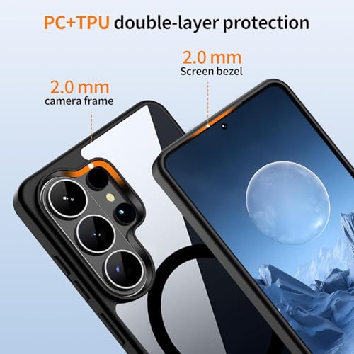 Image of DIZORO Compatible with Samsung S26 Ultra 5g Case,Compatible with MagSafe, Non Yellow Military-Grade Drop Protection & Hard PC Back Cover (Black)