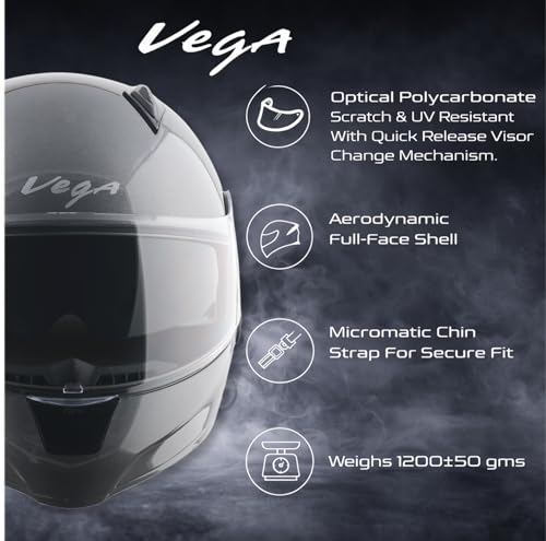 Image of Vega VM-02 Spike Flip-Up Motorcycle Helmet with ISI Certification | High-Impact ABS Shell, Dual Visor, UV & Scratch Resistant: Athena Grey, M