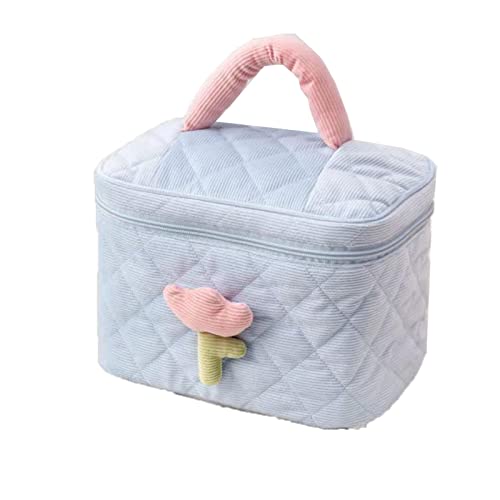JINGYAN Bolsas de Aseo Bolsa de Maquillaje Flores Color sólido Zipper Bag Larcle Cosmetic Femenino(Blue)