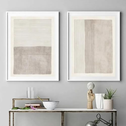 Affiche abstraite beige gris pour salon moderne et apaisant x2