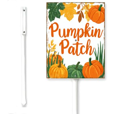 Horienteeon Pumpkin Patch Yard Sign With Stake Farm Fall Pumpkin Harvest Field Rustproof Outdoor Aluminum Plaque Decorations Yard Supplies For Home Garden Lawn 6x4.6"