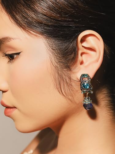 OJERRY Byzantine Baroque Medieval Victorian Statement Irregular Unusual Royal Blue Dangle Clip On Earrings Costume Jewelry Accessories Outfit Romantic Cool Gifts for Her Women Dangling in Their 30s3