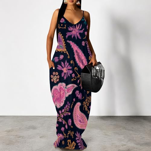Image of SUZONANA Women's Plus Size Summer Dresses Spaghetti Print Maxi Dresses Long Loose Sundresses