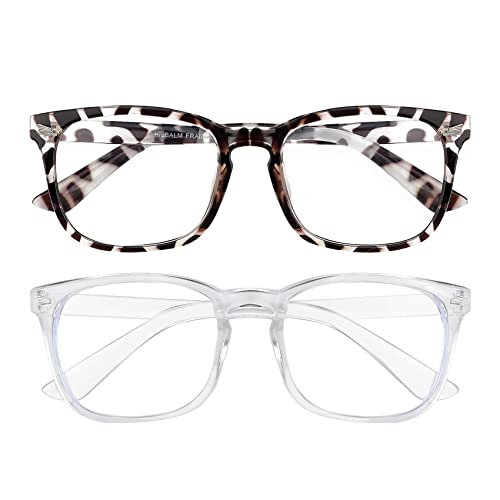 Image of Blue Light Glasses for Women Men,2 Pack,Bluelight Eyeglasses,Fashion Square Frame Blue Light Blocking Glasses,Clear Leopard Eyewear,Computer & Gaming Glasses for Anti-screen Fatigue