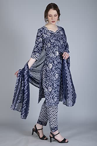 Image of DHRUVI TRENDZ Cotton Kurta Set With Dupatta For Women | Kurta Set For Women | Festive Kurta Set For Women | Regular Fit Kurta