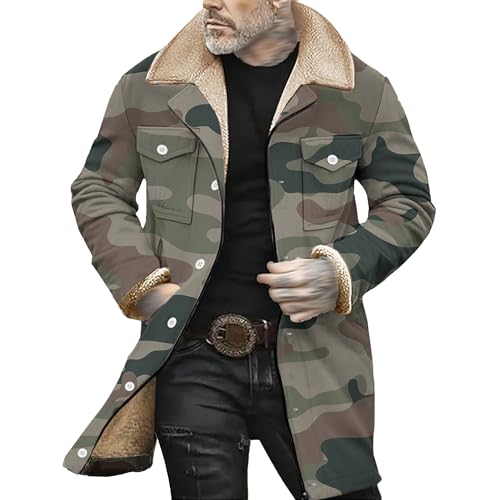 Maiyifu-GJ Mens Vintage Suede Outdoor Jacket Multi Pocket Reversed Collar Coat Lamb Fleece Windbreaker Coat Retro Top