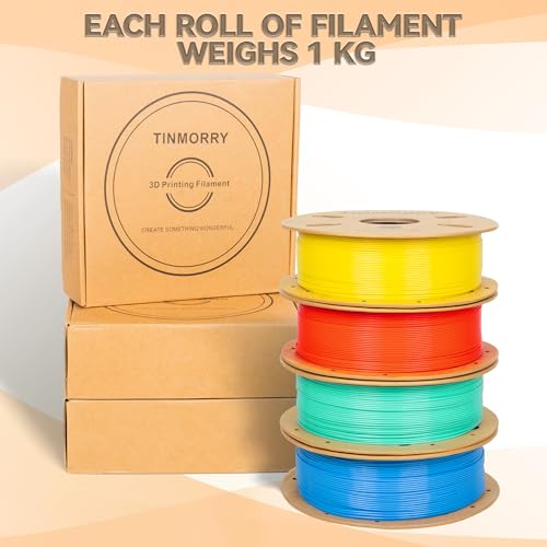 Image of TINMORRY PETG Filament Bundle, Rapid PETG 3D Printer Filament 1.75 mm Multicolor Pack, Bright Yellow & Mint Green & Sky Blue & Orange, 1 KG x 4 Spools