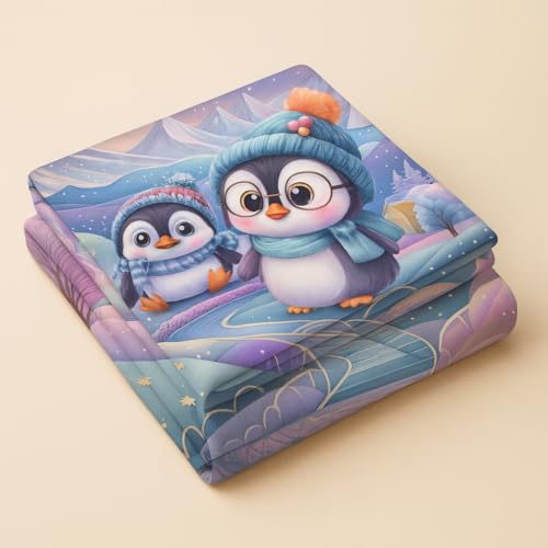 Image of King Size 7D Digital Print Bedsheet - 350 TC Cotton, Kids Friendly Design, Soft & Breathable 180 GSM Fabric, Machine Washable, Gift-Ready Packaging. (108x108 Inches). (Penguin)