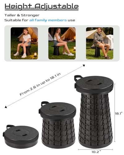 Image of Spisces 2026 Heavy Duty Collapsible Stool | 600lbs Capacity, 18-in Tall Lightweight 2.6lbs Portable Retractable Telescoping Stool for Adults, Camping Fishing Hiking Travel BBQ