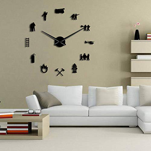 N /A Wall Clock Firemen Hydrant Exclusive Large DIY Wall Clock Extinguisher Fire Fighting Truck Fire Department Decor Fire Tools Clock Watch for Any Room in Home School Caravan Garage