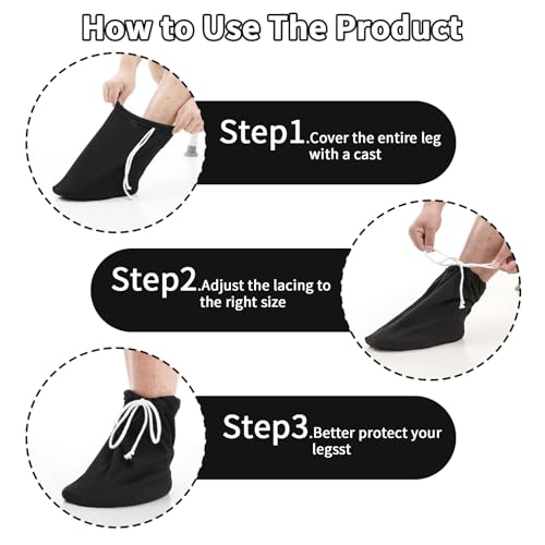 Prasacco Cast Sock Cover for Foot Cast Toe Cover Socks Leg Cast Cover Below the Knee Adjustable Drawstring Cast Protector Washable Cast Sleeve for Men Women Foot Leg Ankle Proof Black - Image 4