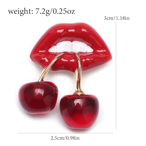Image of Cherry Lapel Brooch Pin for Women Men Enamel Cherry Lip Brooches Pin Red Sexy Kiss Lip Mouth Lapel Pins Cherrys Jewelry Gift Cloak Scarf