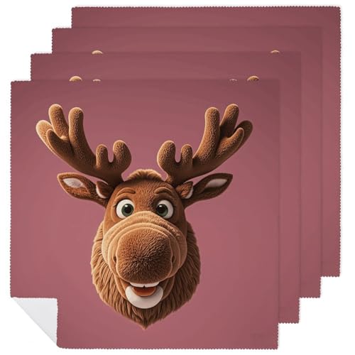 Servilletas de Tela Divertidas con Reno Navideño 4 Unidades miniatura 1