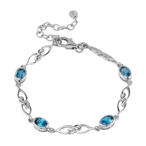 Image of Silvershake Birthstone Gemstones White Gold Plated or Yellow Gold Plated 925 Sterling Silver Scroll /Filigree Celtic Knot Weave 7.25 to 8.75 Inch with Adjustable Extension Bracelet Jewelry for Women