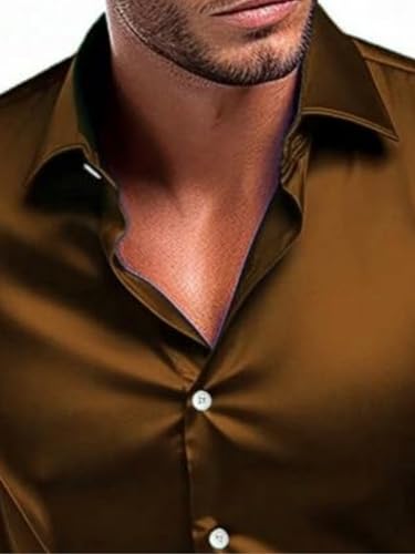 Image of BABIRUSA Men's Satin Full Long Sleeve with Solid Button Down Regular Fit Collared Neck and Standard Length Shirt (Satin-FS-$Parent)