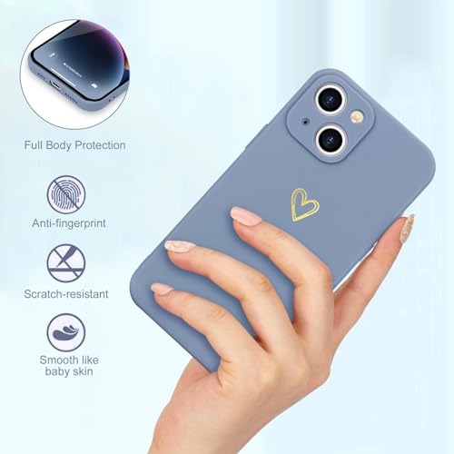 Image of Wirvyuer for iPhone 14 Phone Case Cute Heart Pattern Soft Shockproof Protective Silicone Phone Case for Women Girls, Blue Grey