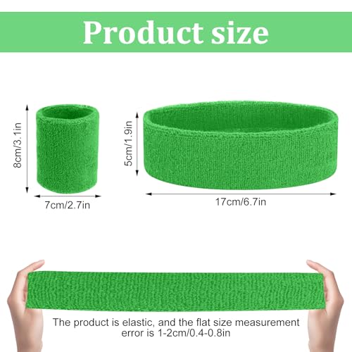 Image of Yolev 3Pieces Sweatband Set, Sports Headband and Wristbands, Set of 1 Headband and 2 Wristbands, for Athletic Men and Women, Black and Neon Green, One Size(Light Green)
