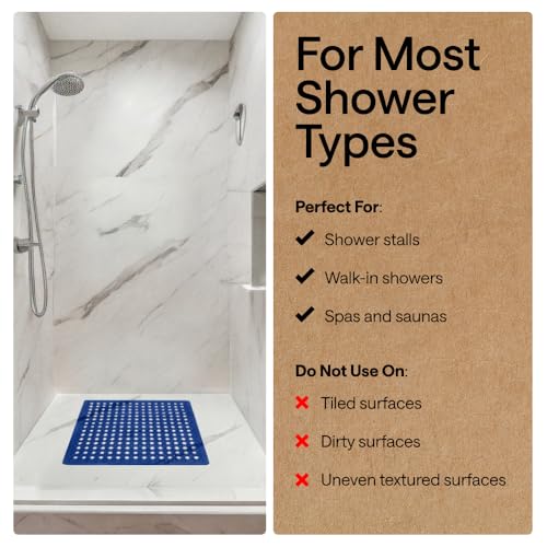 Image of GORILLA GRIP Patented Square Shower Stall Mat, Small Bathtub Floor Mats for Stand Up Showers, Suction Cups, Drain Holes, Machine Wash, Soft on Feet, Bathroom Accessories 21x21 Inch, Royal Blue Opaque