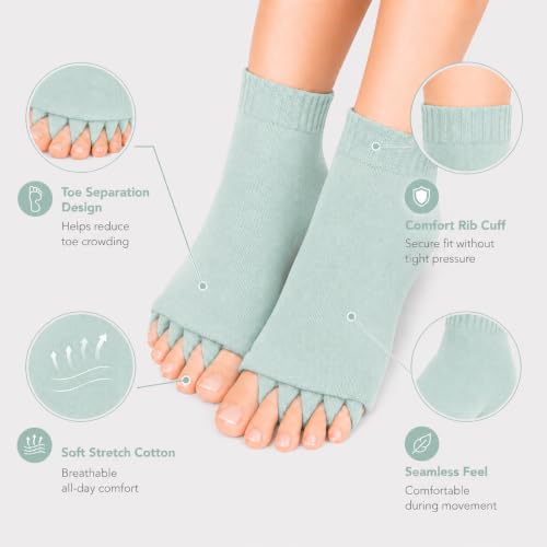 Image of Foot Alignment Socks Men & Women | Five Toe Separator | Foot Pain Relief | Bunion Corrector | Plantar Fasciitis | Improving Posture & Increasing Flexibility | Free Size | 1 Pair | UK8-11 (Mint Green)