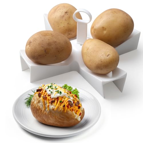 Honeydak Microwave Potato Cooker, Baked Potato Stand Holder, Microwave Reusable Baker Quick, Cooks 4 Potatoes, Plastic, 22.4 x 22.4 cm, White